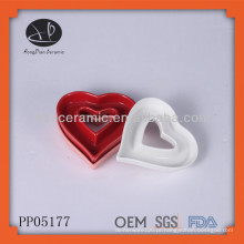 Cerâmica prato carregador para o casamento, pequeno prato de cerâmica, chapa de coração, Lovely vívido vermelho carta de amor bandeja de bolo de cerâmica de decoração